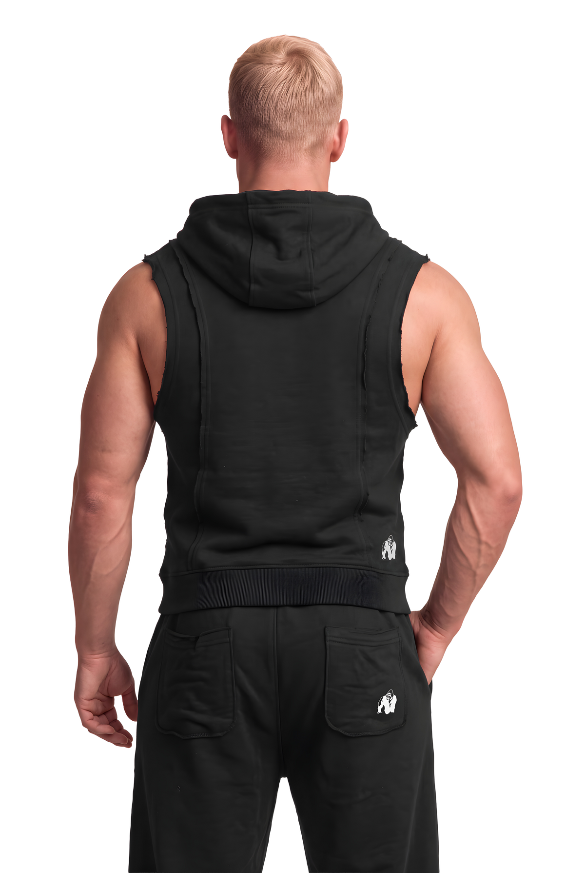 Asheville Raw Sleeveless Hoodie - Black