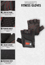 Load image into Gallery viewer, Women&#39;s Fitness Gloves - Black/Red Stitched