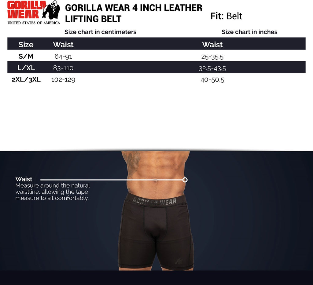 Rrip peshëngritjeje Gorilla Wear prej lëkure 4 inç - i zi