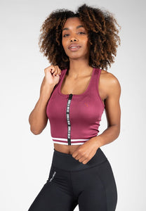 Mesa Zip Front Crop Top - Burgundy Red